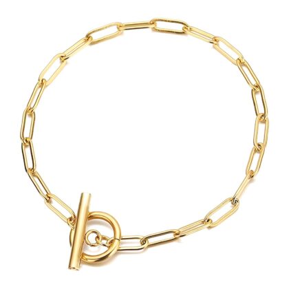 Gold paperclip chain bracelet with toggle clasp
