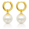 Gold hoop earrings with single round pearl drops