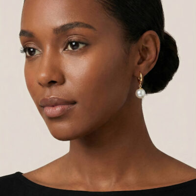 Gold Hoop Pearl Drop Earrings – Classic Polished Elegance