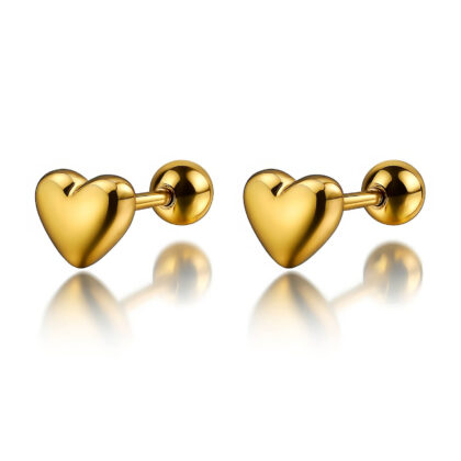 Gold heart stud earrings with polished finish