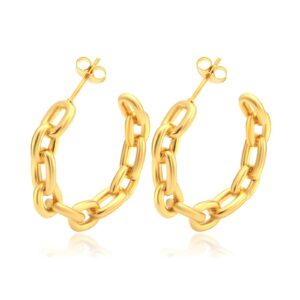 Gold chain-link hoop earrings with polished finish