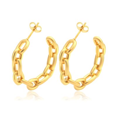 Gold chain-link hoop earrings with polished finish