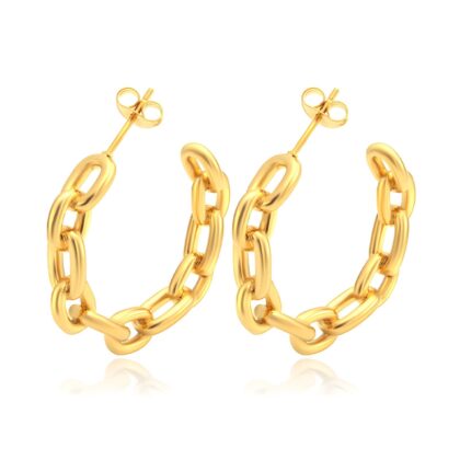 Gold chain-link hoop earrings with polished finish