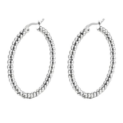 Silver beaded hoop earrings with polished finish