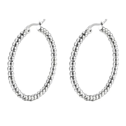 Silver beaded hoop earrings with polished finish