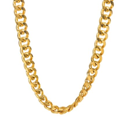 Gold curb chain necklace with polished finish