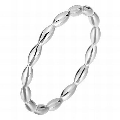 Silver twisted bead-style band ring with polished finish