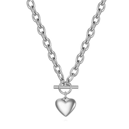 Silver chain necklace with toggle clasp and smooth heart pendant