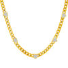 Gold curb chain necklace with multiple small crystal-set heart accents