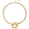 Gold flower choker necklace with chunky chain design. A modern statement necklace for women, perfect for parties, casual outfits, and elegant looks