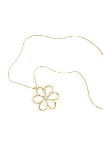 Elegant gold flower necklace with crystal center. A timeless floral pendant necklace perfect for everyday wear or special occasions. Lightweight, stylish, and ideal as a gift.