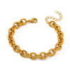 Gold stainless steel statement chain bracelet, bold rounded links, 18 cm + 5 cm extension