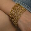 Gold stainless steel statement chain bracelet, bold rounded links, 18 cm + 5 cm extension