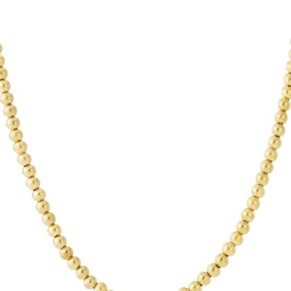 gold stainless steel bead necklace on white background