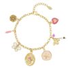Gold charm bracelet with flower, bee and butterfly charms and pink details
