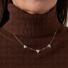 hearts Short silver stainless steel necklace 38 + 5 cm on brown turtleneck minimalist jewelry