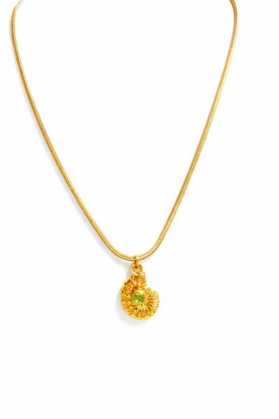 Designed Shell & Green Glass Charm Necklace