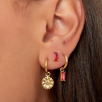 Gold stainless steel hoop earrings with turquoise zircon pendant minimalist jewelry