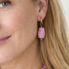 pink resin drop earrings with gold stainless steel hoops irregular shape