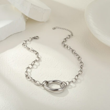 silver stainless steel chain necklace with oval links and statement clasp adjustable 42-45 cm women jewelry