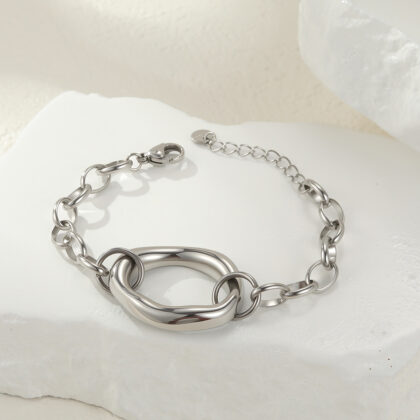 silver stainless steel link bracelet with statement clasp adjustable 17-20 cm women jewelry