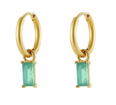 earrings with blue zirkon/strass Gold stainless steel hoop earrings with turquoise zircon pendant minimalist jewelry