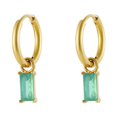 Gold stainless steel hoop earrings with turquoise zircon pendant minimalist jewelry