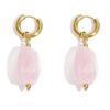 pink resin drop earrings with gold stainless steel hoops irregular shape