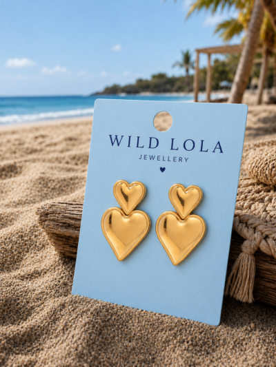 Double Love Gold Heart Earrings