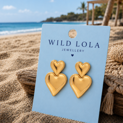 Double Love Gold Heart Earrings