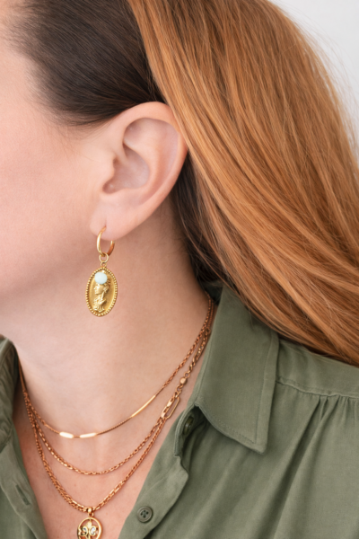 Fish Coin Hoop Earrings with Turquoise Bead