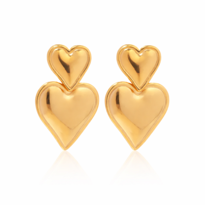 Double Love gold heart earrings in 18K gold plated stainless steel with double heart design