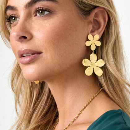 Golden Bloom Statement Earrings  Stainless Steel