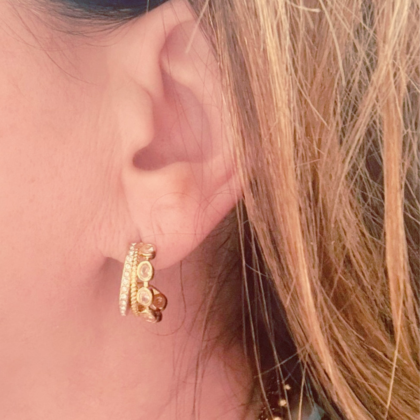 small gold stainless steel hoop earrings 1.7 cm with layered design and sparkling stones