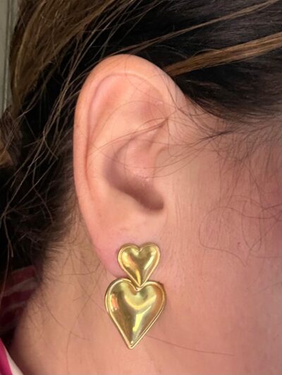 Double Love gold heart earrings in 18K gold plated stainless steel with double heart design