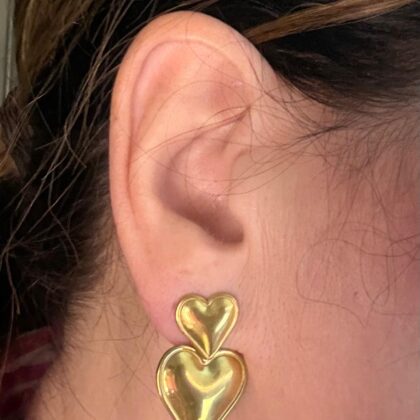 Double Love gold heart earrings in 18K gold plated stainless steel with double heart design