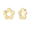 Gold flower earrings made of stainless steel on a shell dish, minimal and waterproof jewelry design