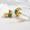 gold plated stainless steel hoop earrings with green emerald stone