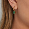 gold stainless steel mini hoop earrings with green enamel flower charm lightweight 2cm