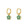 gold stainless steel mini hoop earrings with green enamel flower charm lightweight 2cm
