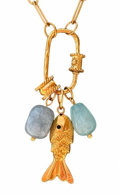 Ibiza fish Gold stainless steel Ibiza fish necklace with blue charms