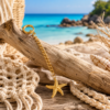 Starfish Bikini Charm Gold Gold starfish bikini charm with chain and clip, displayed as a beach-inspired bikini accessory.